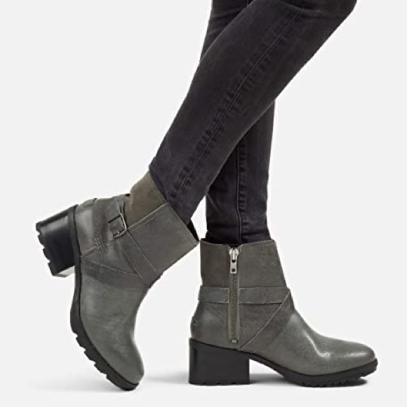Sorel cate buckle quarry gray waterproof zipper heels boots NWT 7M - Picture 11 of 11